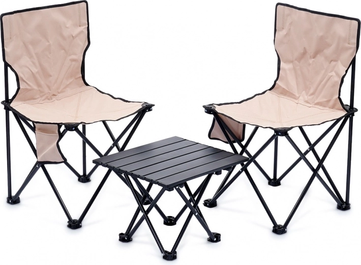 Juego de sillas de camping plegables con mesa, 3 piezas