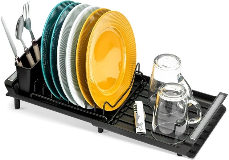 Escurridor metálico extensible para vajilla Vilde negro 28–47,5 × 20 × 13 cm