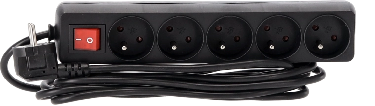 Regleta prolongadora con interruptor, 5 tomas, 3 m, negra
