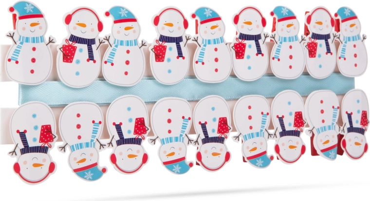 Pinzas navideñas con cinta y muñeco de nieve, 18 uds.