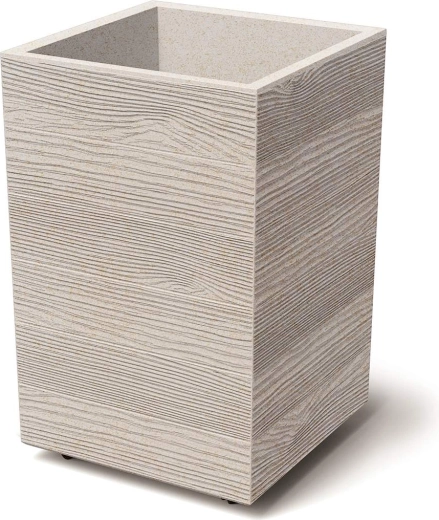 Macetero de plástico Madera Square Eco Wood 38,5 × 38,5 × 37 cm – blanco eco con decoración de madera