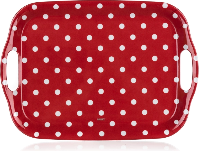 Bandeja de servir de melamina con lunares 36 × 25,5 cm, roja