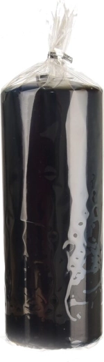 Vela cilíndrica negra brillante 7 × 18 cm