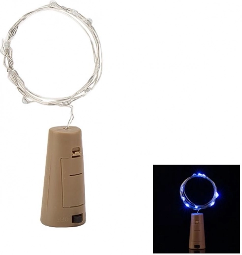Cadena LED azul con tapón de corcho para botella