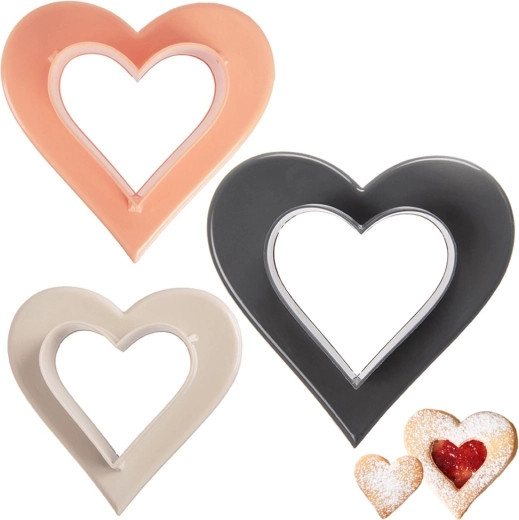 Cortadores de galletas de doble cara en forma de corazón, set de 3 uds.