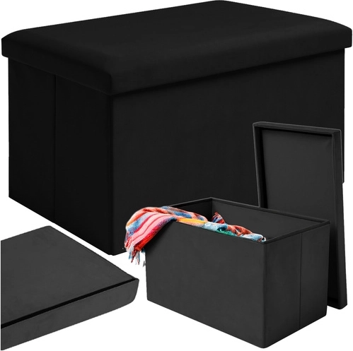 Puf plegable de terciopelo con almacenamiento RUHHY 60 × 30 × 30 cm negro