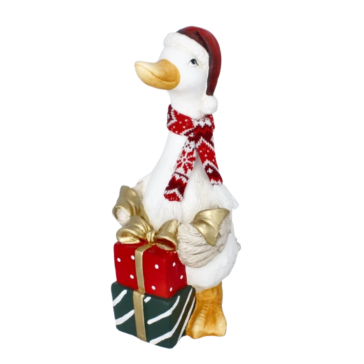 Figura decorativa navideña de oca con regalos