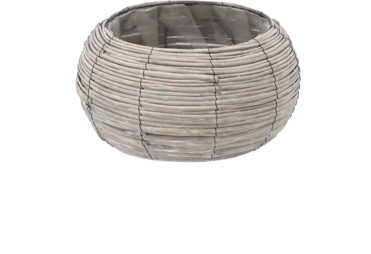 Cubremaceta redondo de mimbre gris 39 × 21 cm
