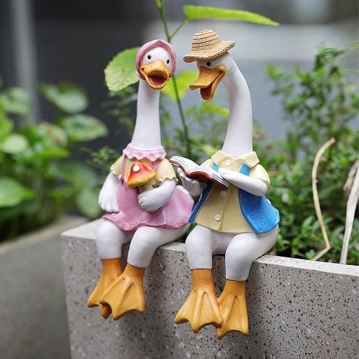 Juego de patitos decorativos para el borde de macetas – 2 uds