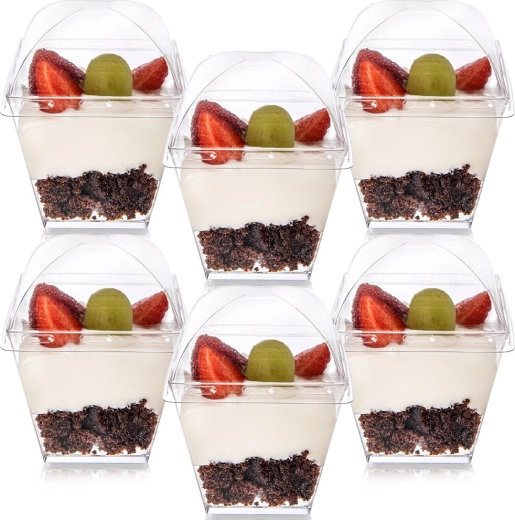 Vasos de plástico para postres y snacks con tapa 180 ml, 6 uds.