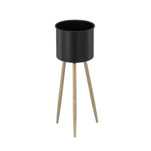 Elegante soporte metálico para plantas 18 × 18 × 50 cm, negro con patas doradas