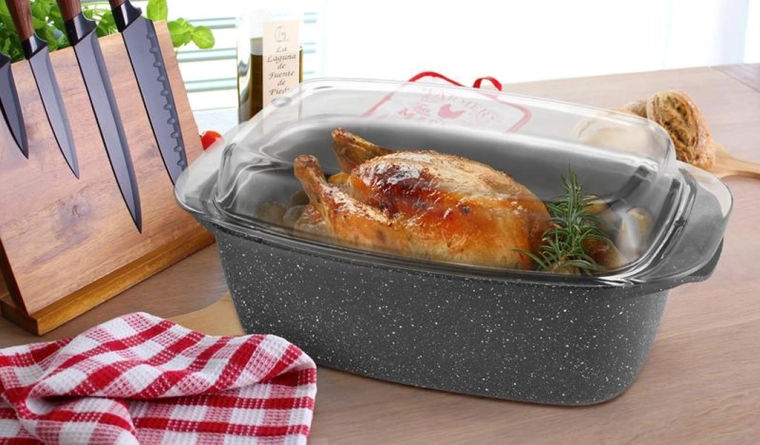 Asador con tapa de borosilicato 32 × 20 cm, negro