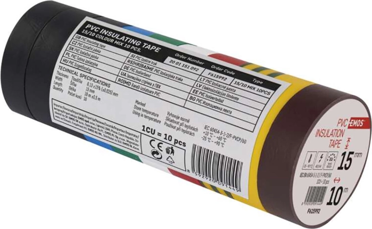 Cintas aislantes de PVC 15 × 10 mm, mix de colores (set de 10 uds.)