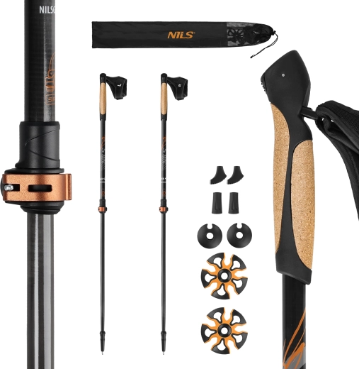 Bastones de nordic walking NILS con empuñadura de corcho y carbono