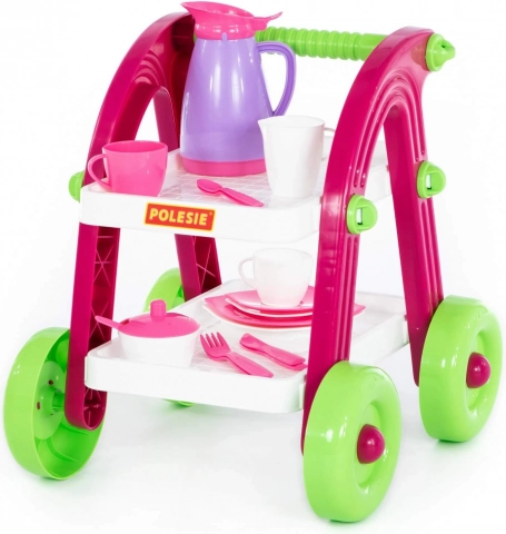 Carrito de té infantil con vajilla