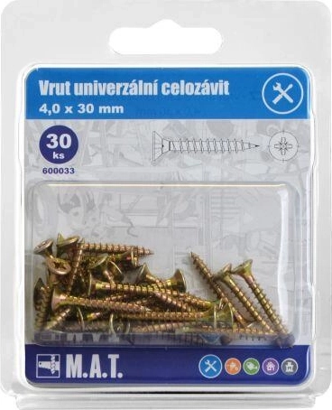 Tornillos universales de rosca completa 4,0 × 30 mm galvanizados, 30 uds.