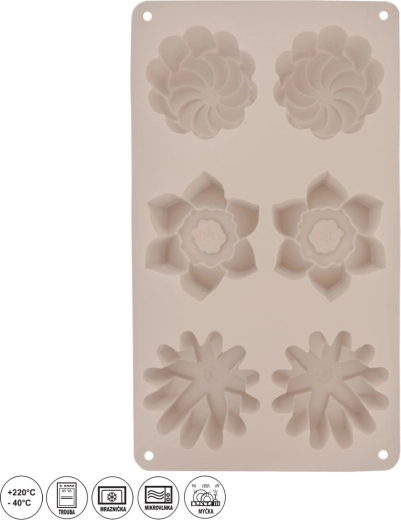 Molde de silicona para postres con forma de flor (6 motivos) - 1 pieza