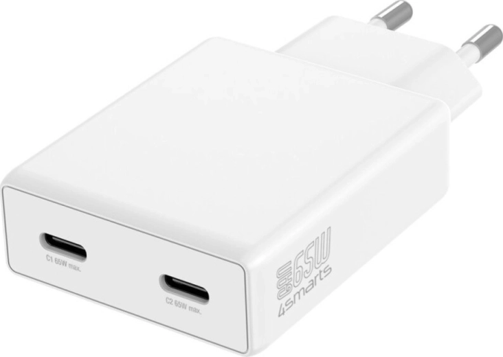 Cargador de red PDPlug 65 W GaN con dos USB‑C, blanco