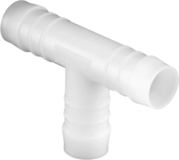 Conector en T para manguera de 16 mm de POM con alta resistencia química