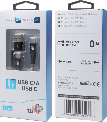 Cable 2 en 1: USB-C y USB A con longitud de 1,2 m