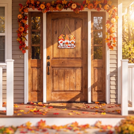 Decoración otoñal colgante para puerta con duendes Welcome