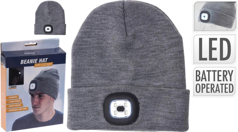 Gorro con luz LED, gris