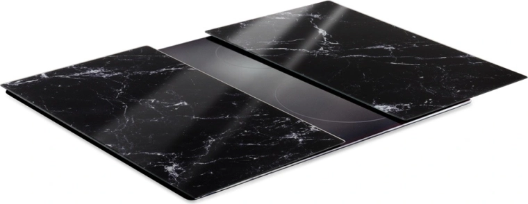 Vilde tablas de cortar de vidrio y cubierta para placa de cocción mármol negro 60 × 52 cm, 2 uds