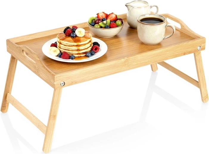 mesa plegable de desayuno de bambú 2 en 1 50 × 30 × 24,5 cm