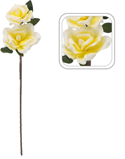 Rosa artificial decorativa con 2 flores 72 cm amarilla