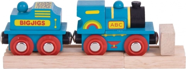 Locomotora azul con ténder y 2 raíles de Bigjigs Rail