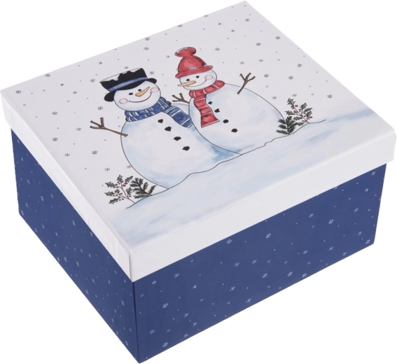 Caja de regalo de papel con muñecos de nieve azul 21 × 18,5 × 11,5 cm