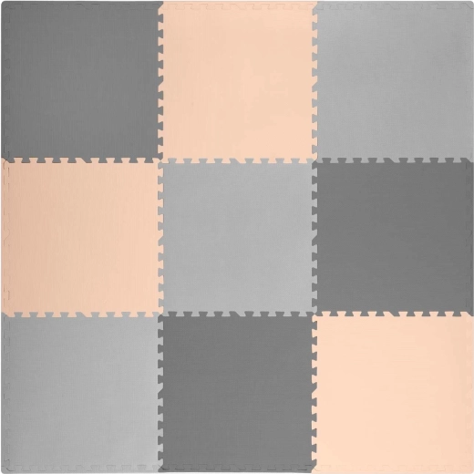 Alfombra de espuma tipo puzzle Ricokids 180 × 180 cm, gris-melocotón (9 piezas)