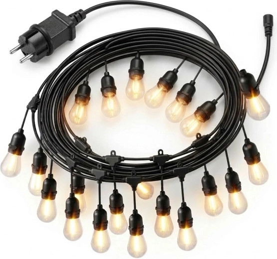 Guirnalda de luces de jardín 20 m, 20× bombilla LED, blanco cálido 2700K, IP44, 9 W