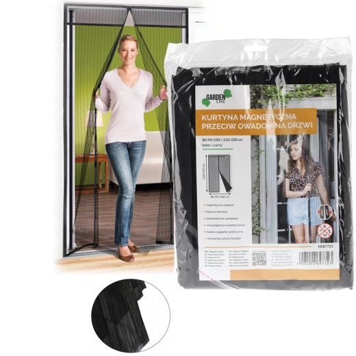Mosquitera magnética para puerta, negra, 80/90/100 × 200/210 cm
