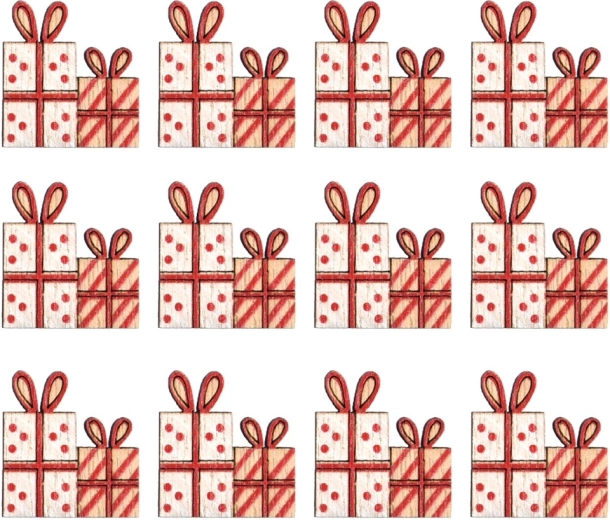Decoraciones de madera autoadhesivas con forma de regalo 3 cm (12 uds)