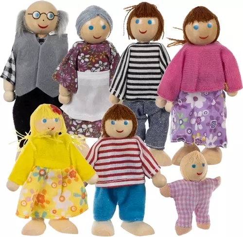 Mini muñecas de madera para casa de muñecas Kruzzel, set de 7 uds.