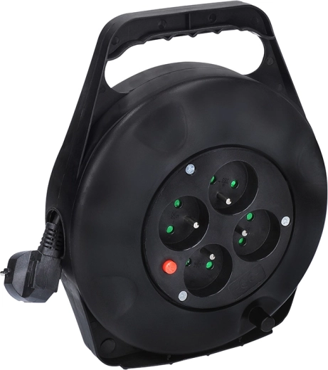 Solight alargador en tambor de 10 m con 4 tomas, negro
