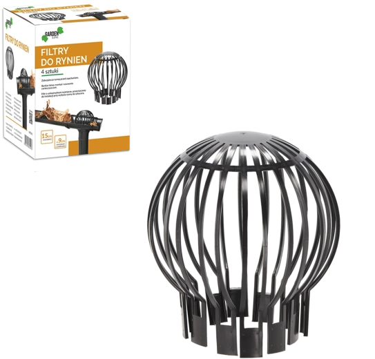 Juego de 4 filtros para canalones, altura 15 cm, negros
