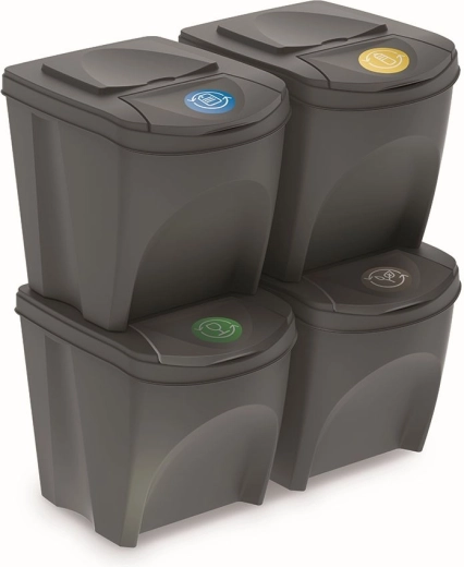 Set de 4 cubos para residuos clasificados Sortibox III, piedra gris, 4×25 l