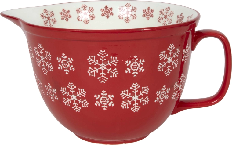 Cuenco rojo con copos de nieve blancos