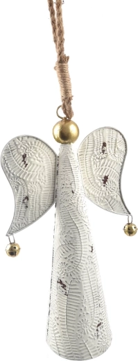 Ángel metálico con campanilla blanco 46 cm