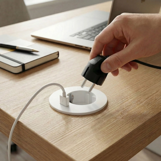 Enchufe de sobremesa empotrado con USB blanco