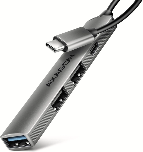 Axagon HUE-STC hub USB-C de aluminio 4 puertos (1× USB-A 5 Gbps, 2× USB-A 2.0, 1× USB-C 2.0, cable de 12 cm)