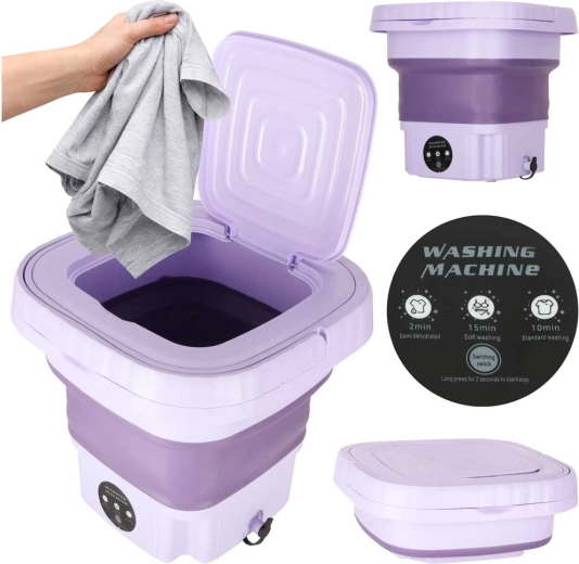Mini lavadora de viaje plegable 8 l morada