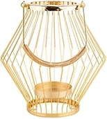 Farol portavelas metálico con diseño de barrotes y asa, dorado 26 × 26 × 27 cm