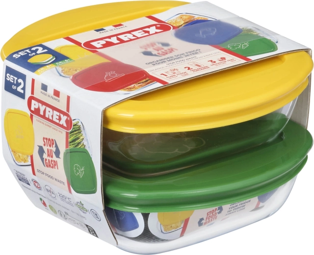 Set de recipientes cuadrados PYREX 2 uds 0,3 l vidrio