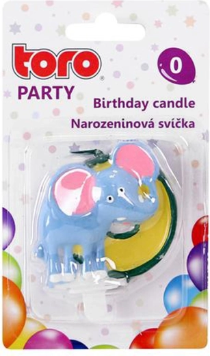 Vela de tarta número 0 con elefante TORO 5 cm