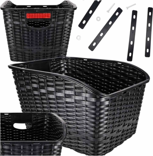 Cesta trasera de ratán para bicicleta para portaequipajes con reflector