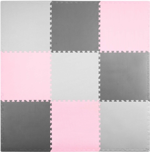 Alfombra rompecabezas de espuma Ricokids 180 × 180 cm gris-rosa (9 piezas)