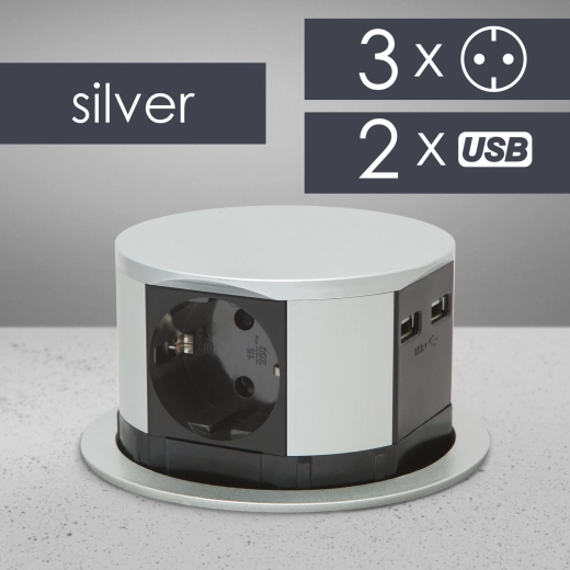 Regleta empotrable extraíble con 3 tomas, USB-A y USB-C
